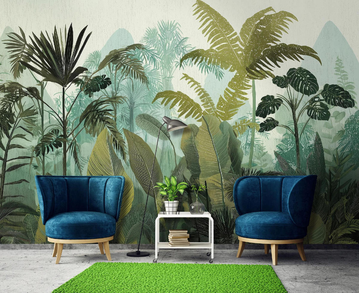 FOTOTAPETE 3D Effekt Dschungel Wald Wohnzimmer 350x250 - Multicolor, Papier (350/250cm) - Wallarena