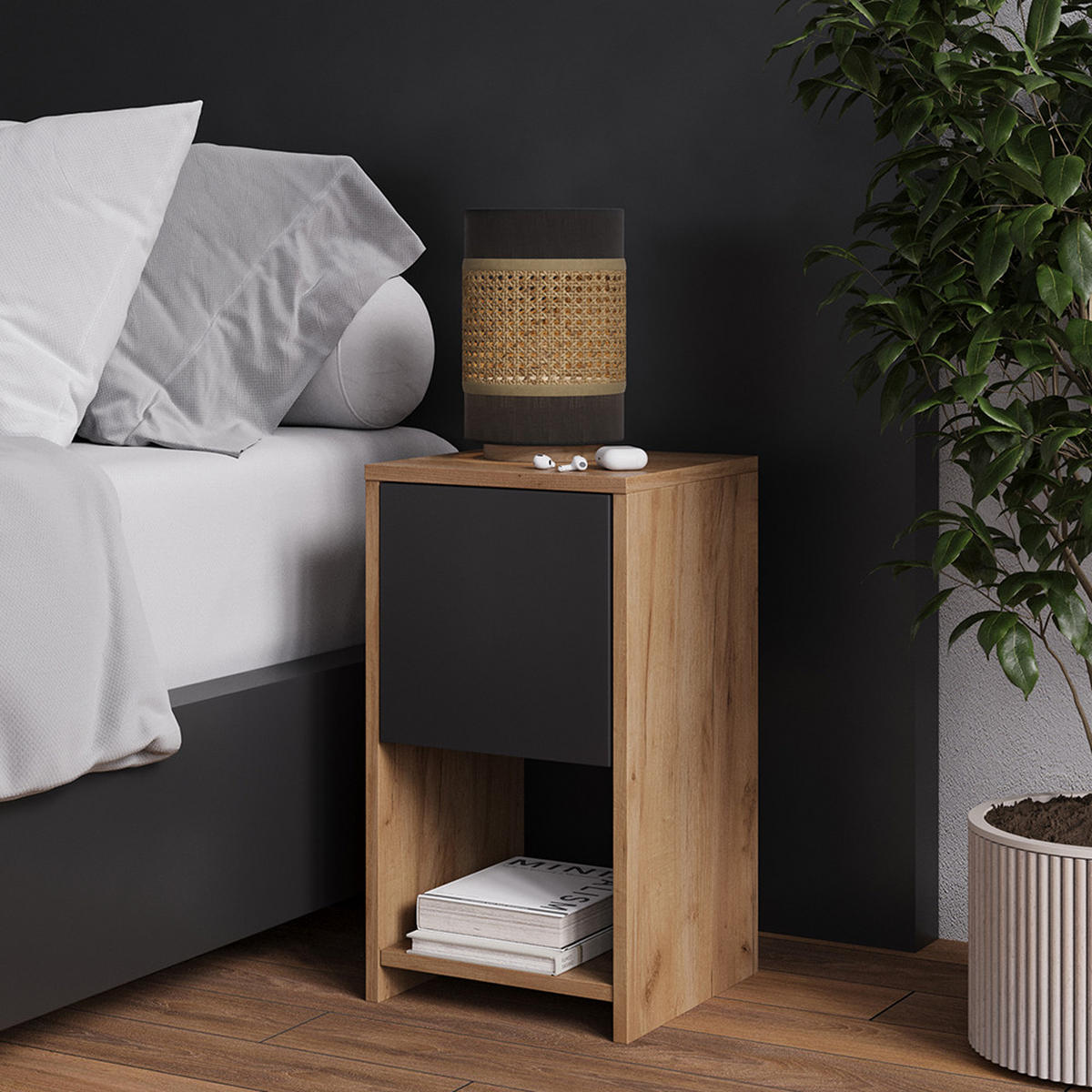 NACHTTISCH Evo Goldkraft Eiche/Anthrazit 2er Set - Honigeiche, Holzwerkstoff (30/55/30cm) - Vicco