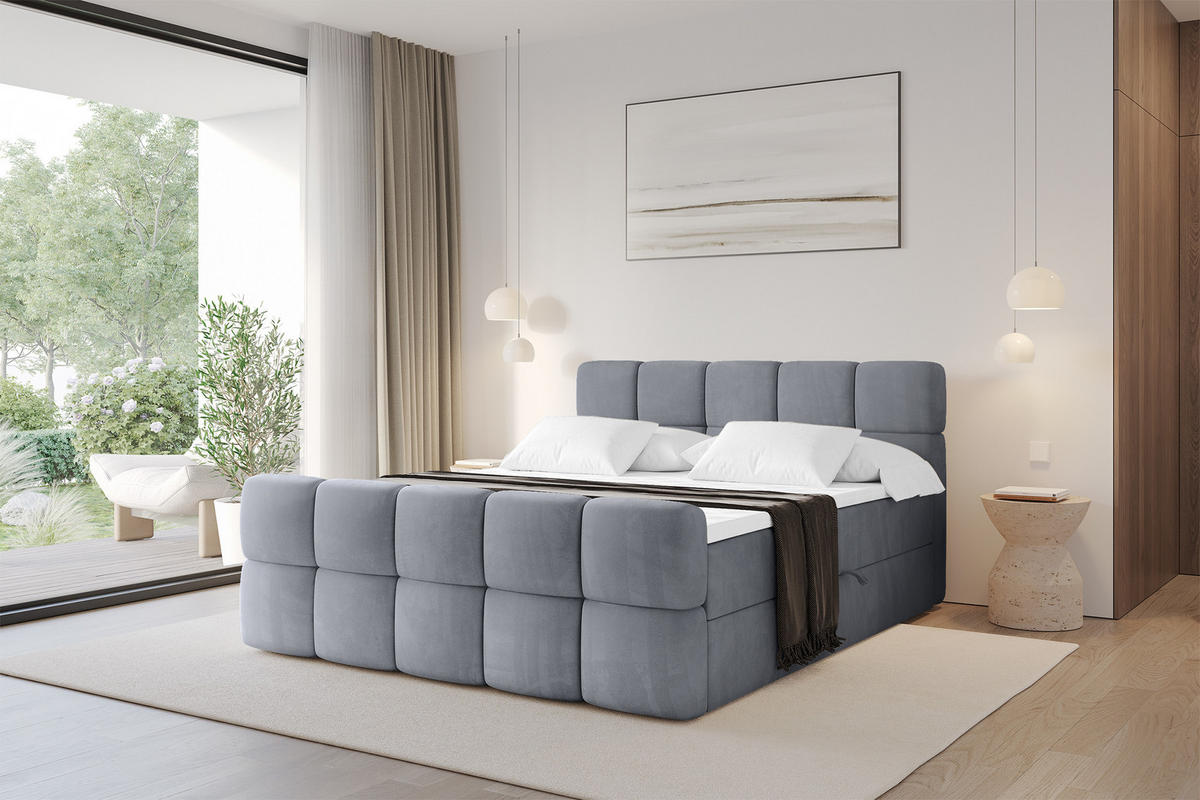 BOXBETT mit Matratze H3 - FAMA-Z - 200x200 cm Grau Casablanca - Grau, Holzwerkstoff (200/200cm) - ALTDECOR