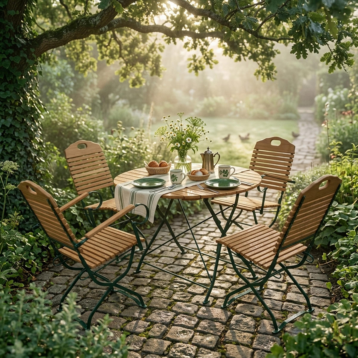 SITZGRUPPE Bad Belzig 5-teilig - Garten Set für 4 Personen - Gartensitzgruppe - Flachstahl grün - Robinie - Grün, Holz - TPFGarden