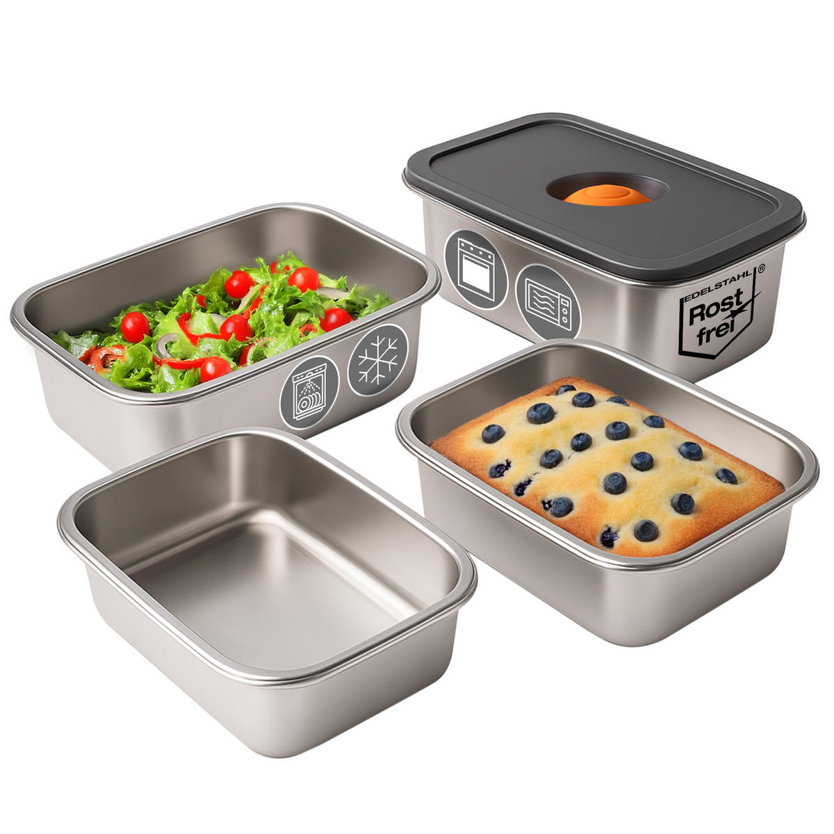 FRISCHHALTEDOSEN Edelstahl mit Deckel - Grau, Metall (19.6/11/23.5cm) - Stoneline