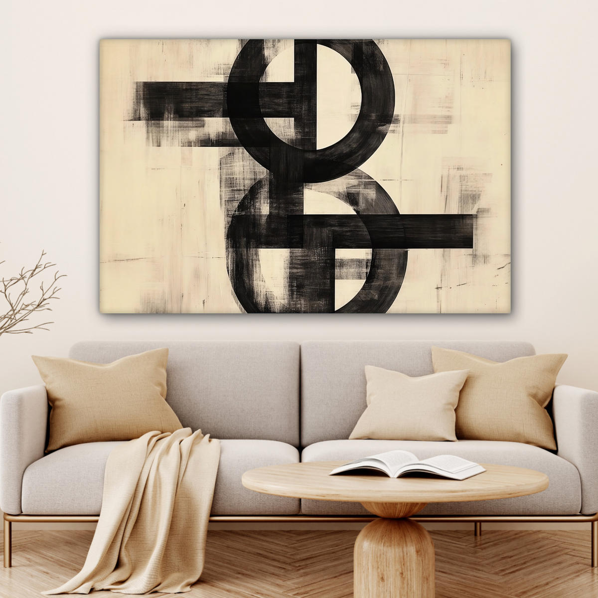 LEINWANDBILD Kreise - Balken - Schwarz - Abstrakt Groß 140x90 cm - Schwarz, Textil (140/90cm) - MuchoWow