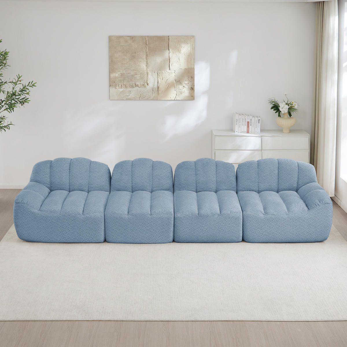 ECKSOFA 366/104/79 cm modular Blau aus Granuliertem Fleece ohne Montage - Blau, Textil (104/366cm) - OKWISH