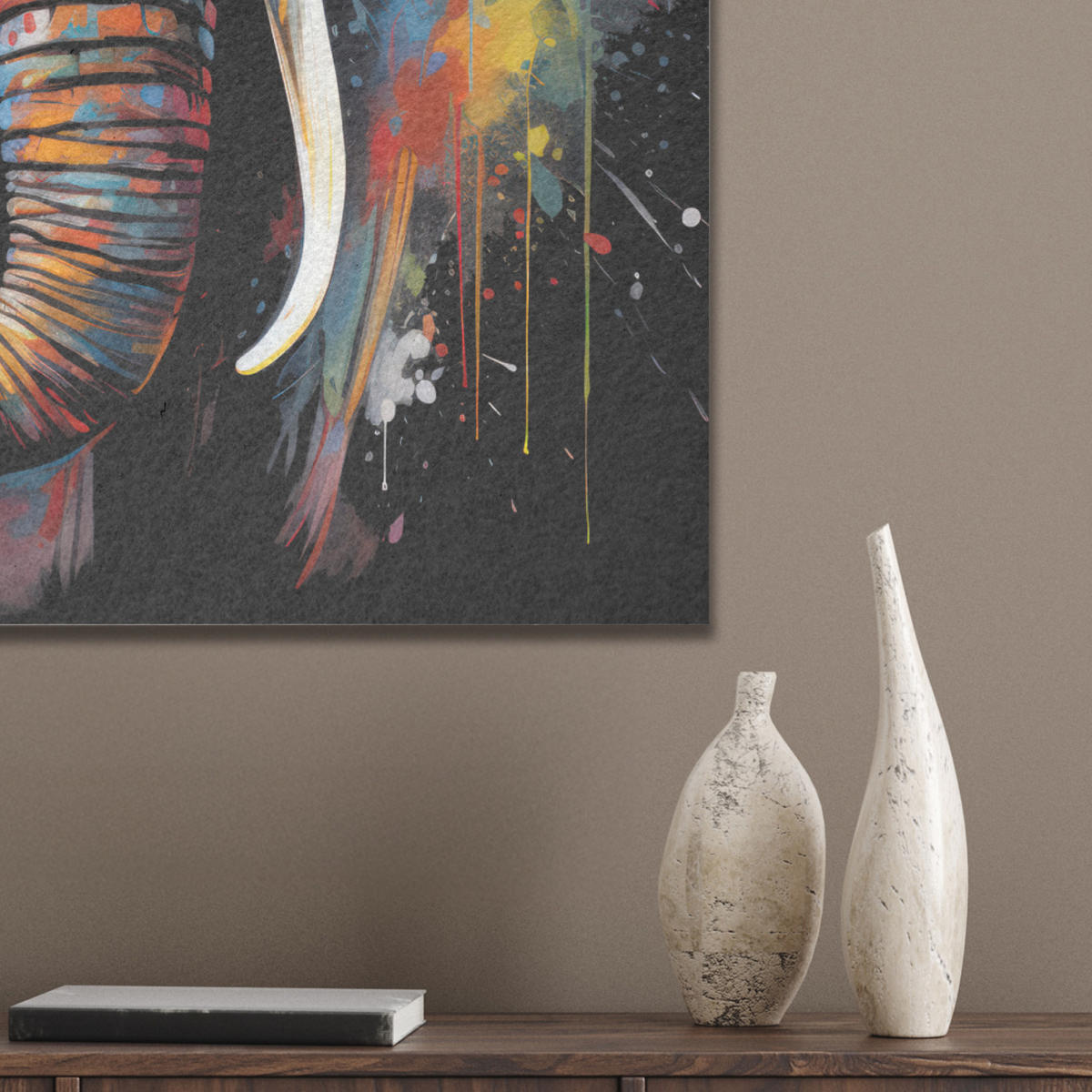 AKUSTIKBILD Elefant - Graffiti - Schwarz - Tiere - Farben Kunstdruck Schlafzimmer 50x70 cm - Schwarz, Kunststoff (50/70/0.9cm) - MuchoWow