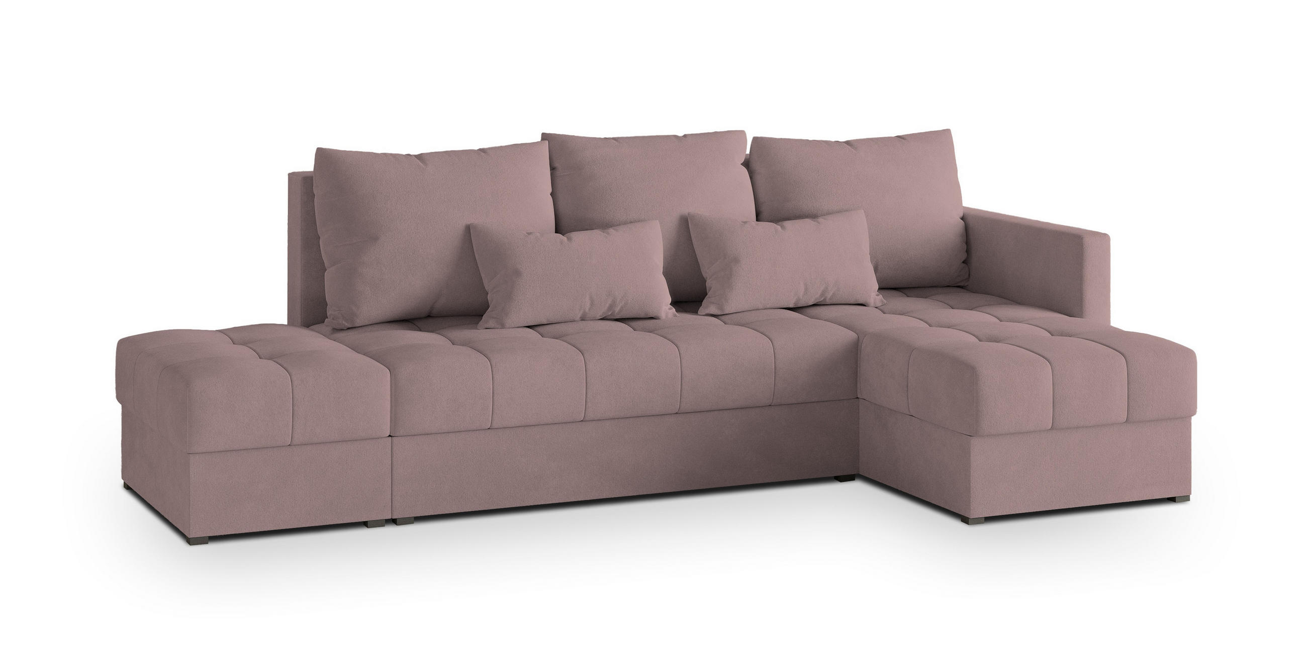 ECKSOFA LUMARI R-S Rosa Plüsch-Stoff mit Schlaffunktion - Rosa, Holz (262/143cm) - MASSENO