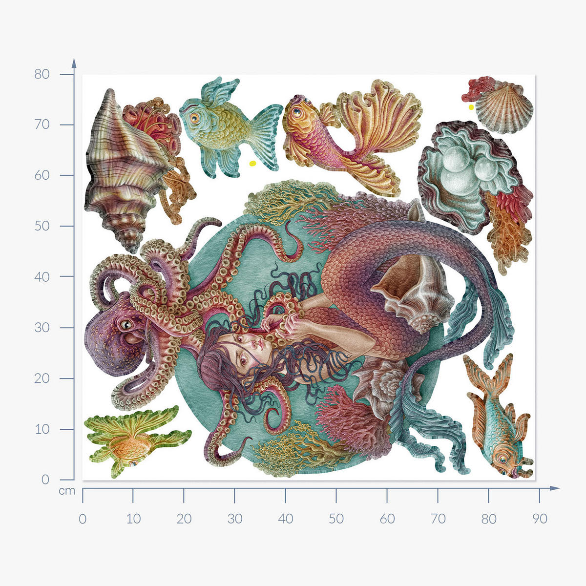 WANDAUFKLEBER 80x89cm - Unterwasser-Meerjungfrauen - Multicolor, Kunststoff (80/89/0.1cm) - Wallfluent