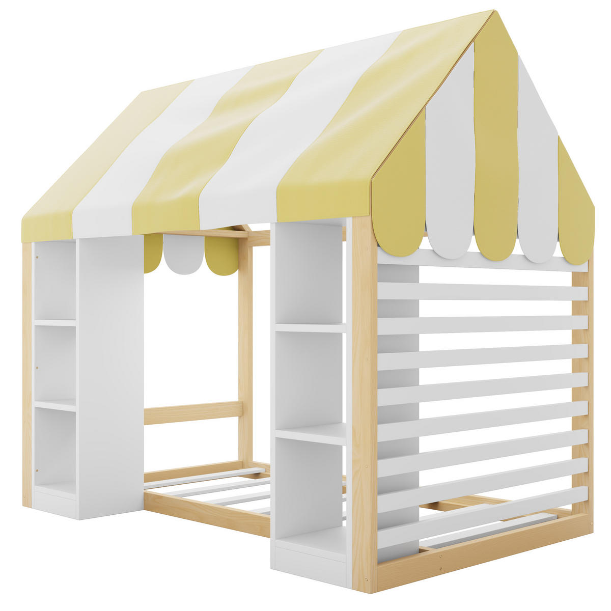 HAUSBETT 90/200 cm mit Himmelbett und Stauraum, DE-41618, in Holzfarbe/Weiß - Naturfarben/Weiß, Holzwerkstoff (90/200cm) - ComfortXL