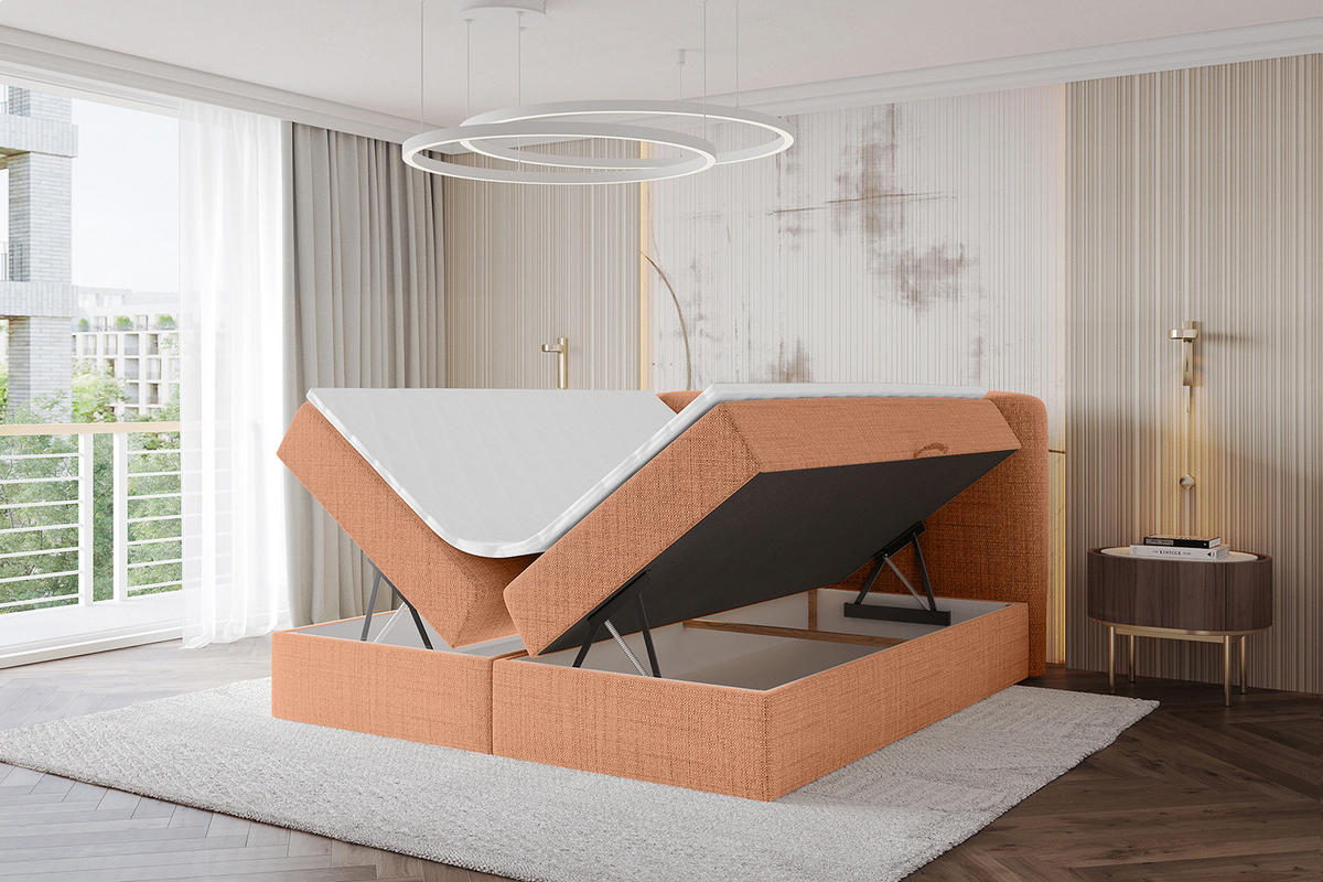 BOXBETT mit Matratze H4 - NINA - 160x200 cm - Apricot - Orange, Holzwerkstoff (160/200cm) - ALTDECOR