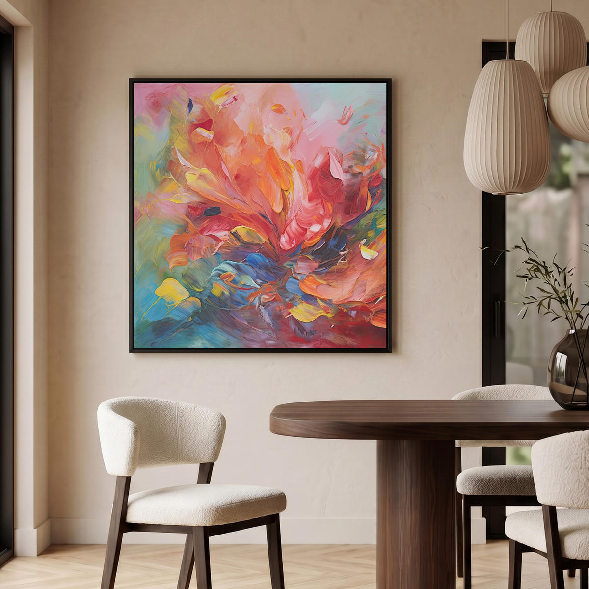 LEINWAND Bilder mit Rahmen - Ölgemälde - Kunst - Abstrakt - Farbenfroh - 90x90 - Altrosa, Textil (90/90cm) - MuchoWow