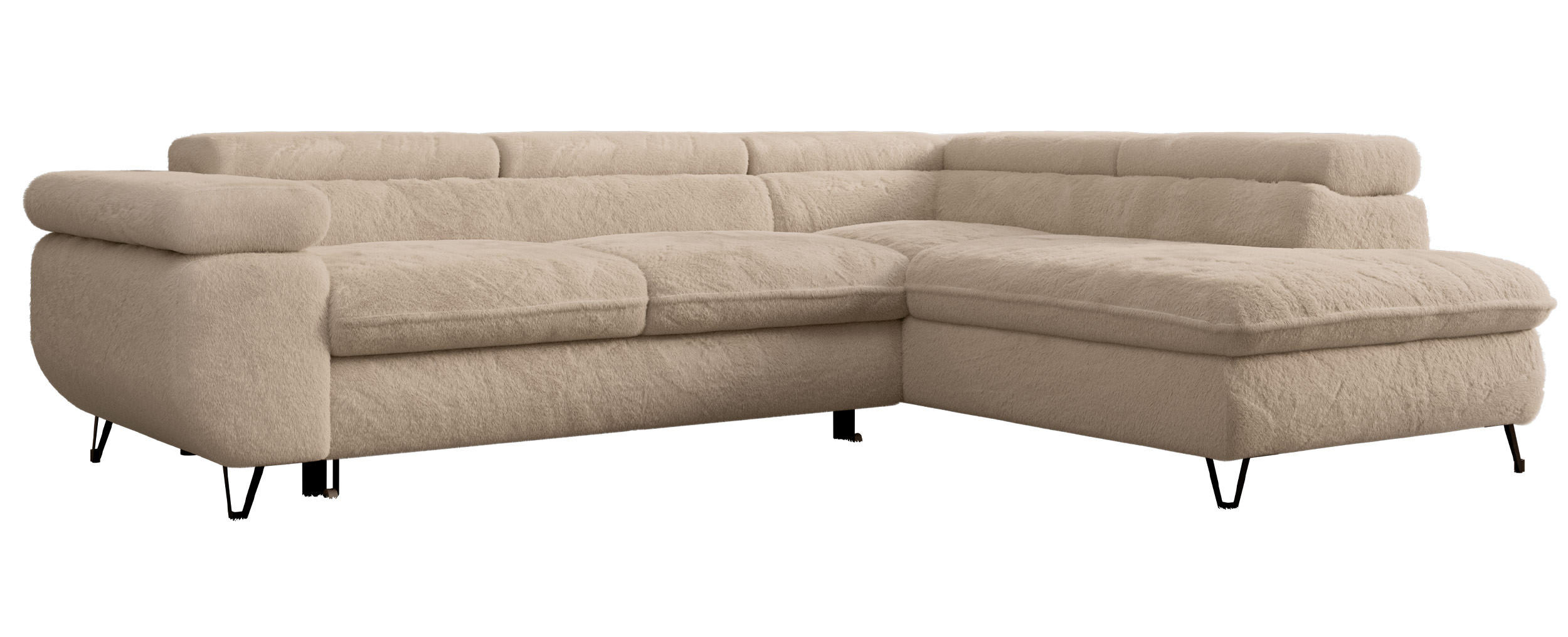 ECKSOFA PEDRO L Beige Plüsch - Rechts Seite - Beige/Schwarz, Textil/Metall (273/208cm) - MKS