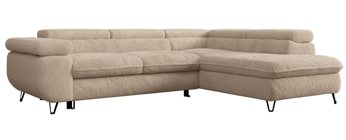ECKSOFA PEDRO L Beige Plüsch - Rechts Seite - Beige/Schwarz, Textil/Metall (273/208cm) - MKS