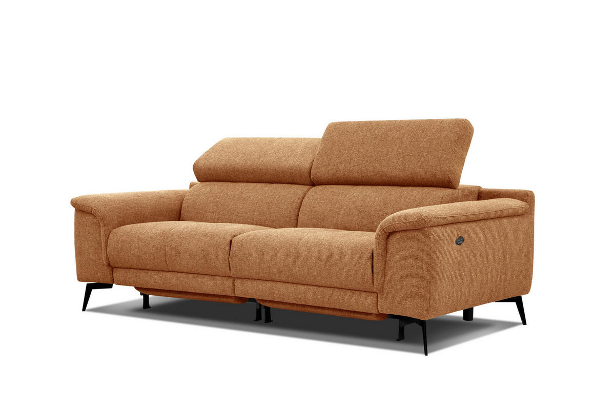 RELAXSOFA FIERO 3-Sitzer mit 2 Relaxfunktionen, orange - Schwarz/Orange, Holzwerkstoff/Textil (212/82/103cm) - Courtois Laville