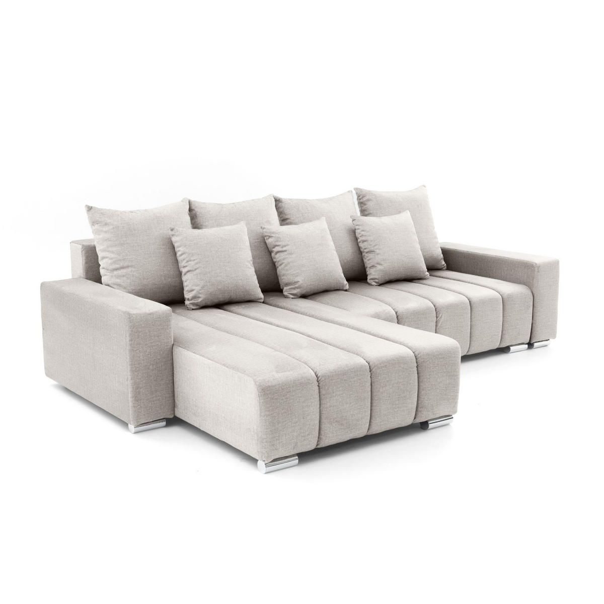 ECKSOFA Piano L Links mit Schlaffunktion 137x234 Velours Beige - Beige/Silberfarben, Holz/Textil (278/178cm) - Muffo