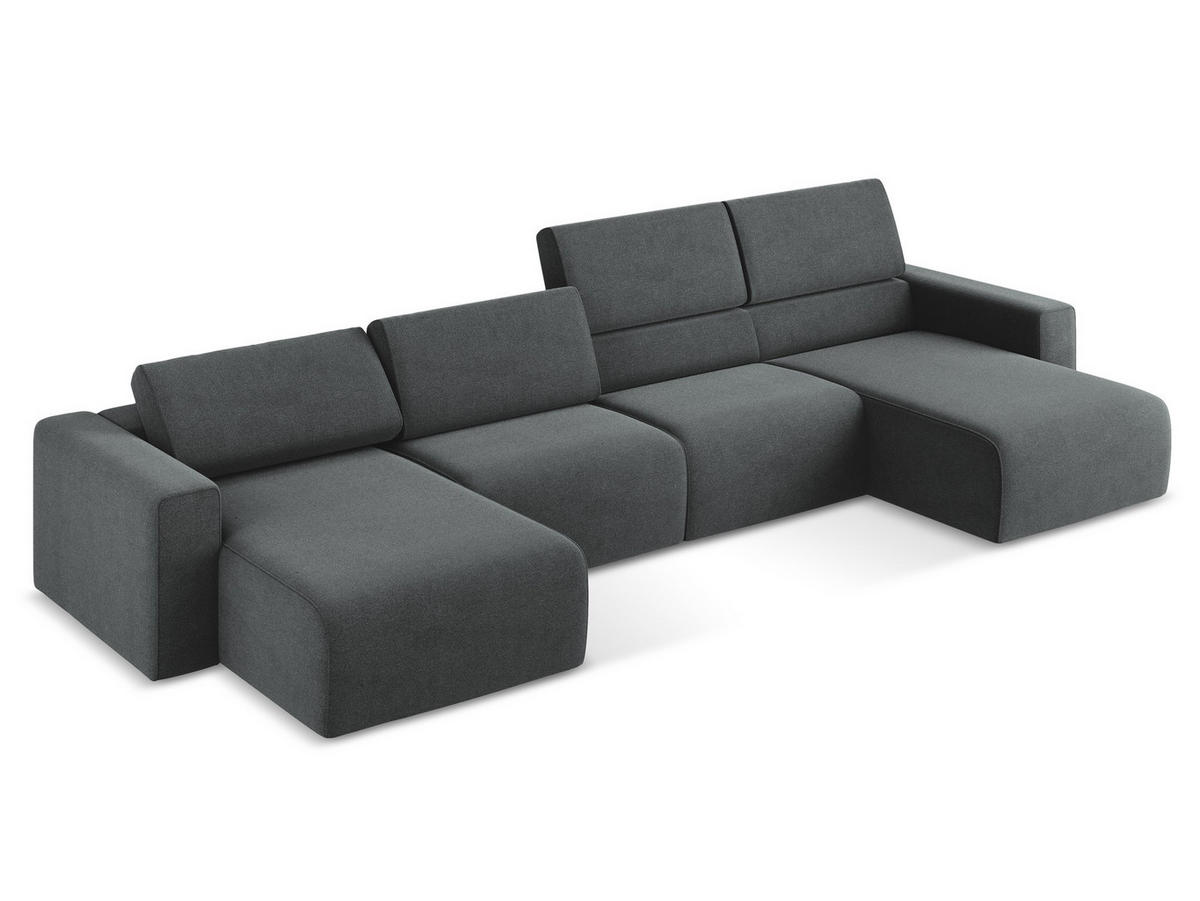 WOHNLANDSCHAFT Strukturstoff Stoff Grau - Beige/Schwarz, Kunststoff/Textil (404/80/167cm) - Makamii