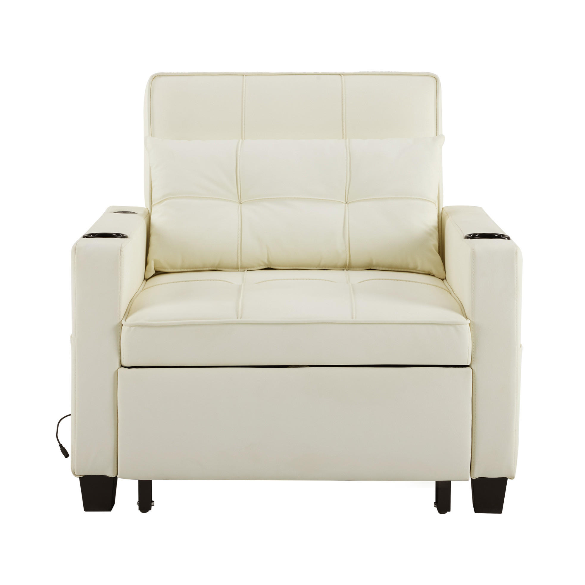 SESSEL in Weiß 3-in-1 ausziehbar mit Getränkehaltern und USB-Anschluss,74/87/84 cm - Weiß, Holz (74/84/87cm) - Flora Grace