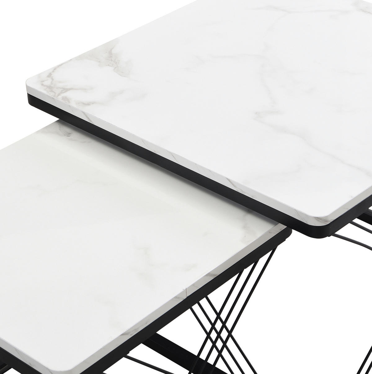 KONFERENČNÍ stolky, sada 2 ks, 60/60/45 a 45/45/40 cm, MDF bílá/černá v mramorovém vzhledu - černá, kompozitní dřevo (60/60/45cm) - BEAOK