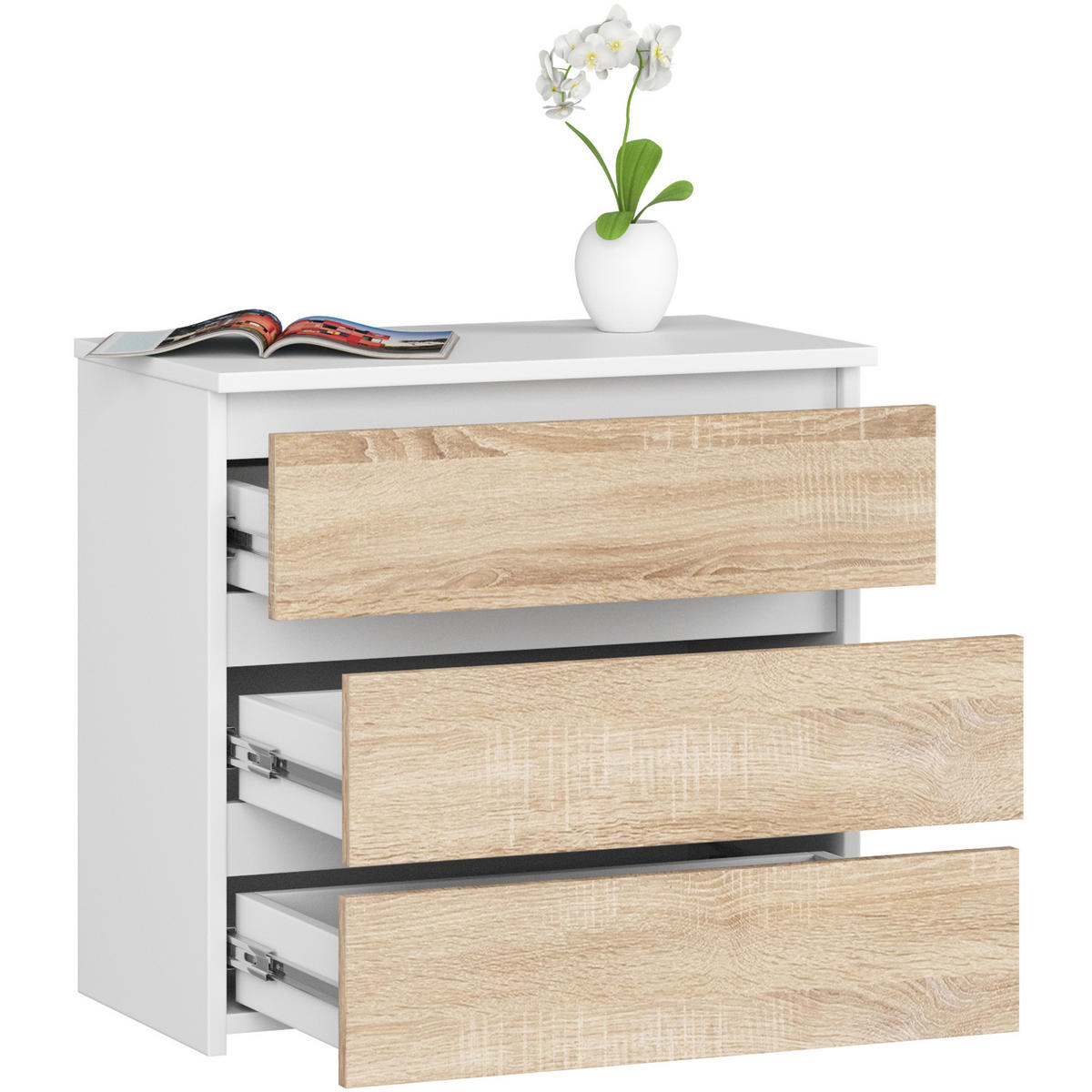KOMMODE Weiß, Eiche Sonoma 57/60/35 - Weiß, Holzwerkstoff (60/57/35cm) - RAUMHIRSCH FURNITURE