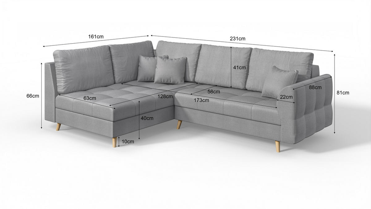 ECKSOFA MIT HOCKER Lorine Mikrofaser Grau - Hellbraun/Grau, Buchenholz/Textil (231/161cm) - S-Style Möbel