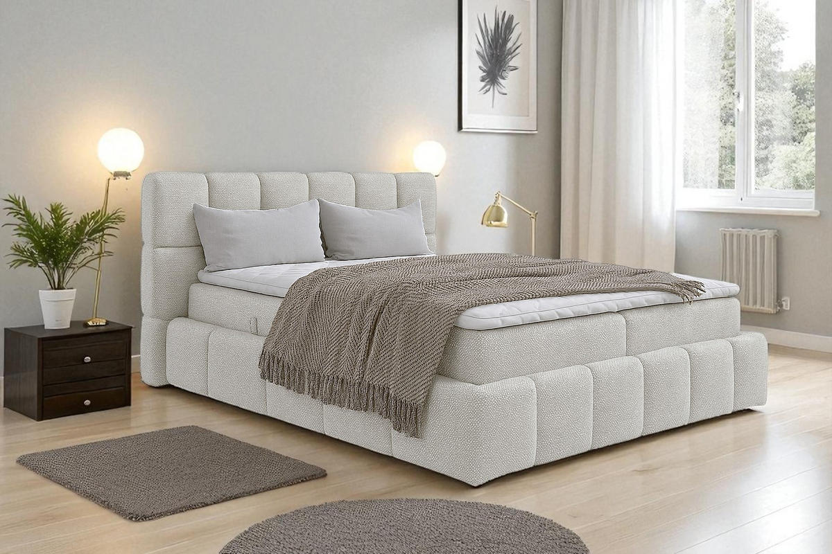 BOXSPRINGBETT AURA mit Topper und Bettkasten, Creme, H3 Bonell, 160x200 cm - Creme, Textil (160/200cm) - KS Home Concept