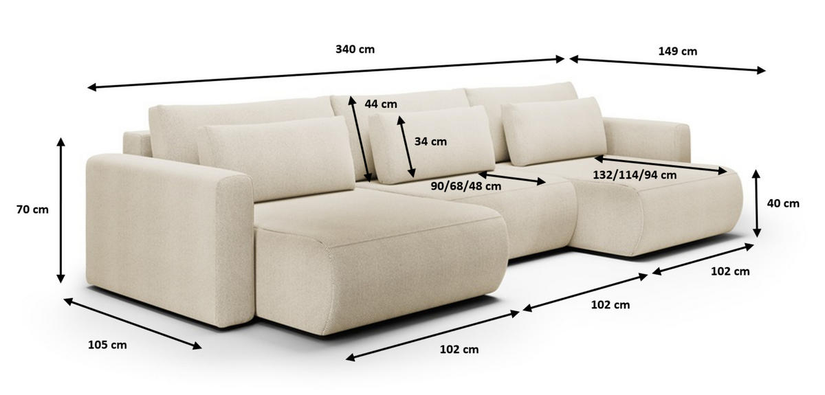 ECKSOFA mit Schlaffunktion U Rosa - Pink, Textil (340/149cm) - Furnisell