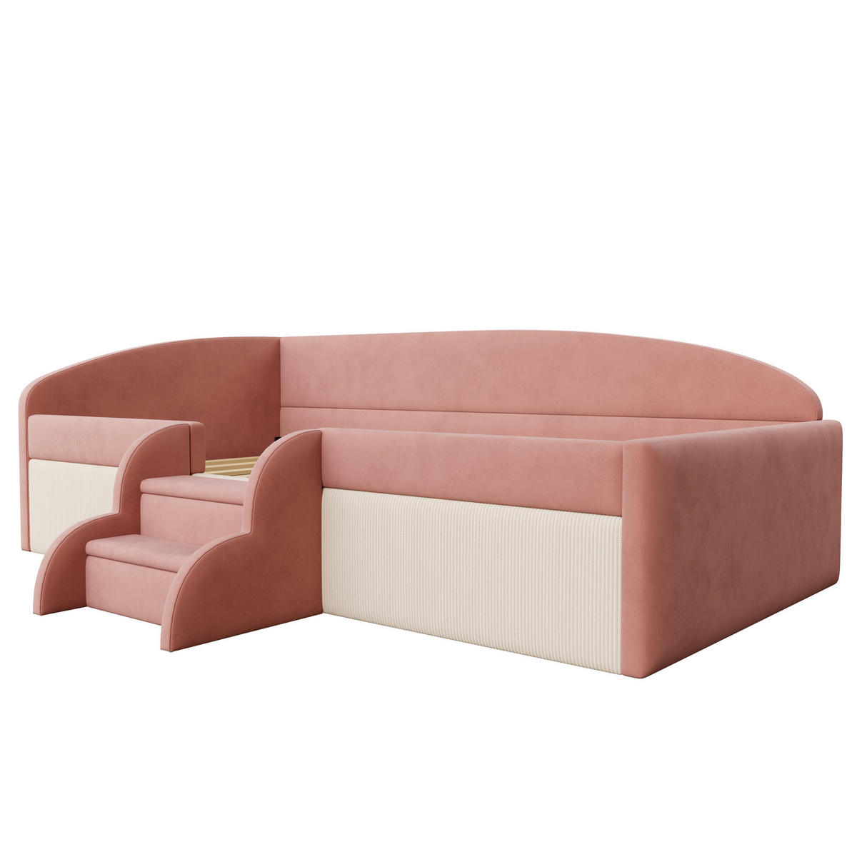 KINDERBETT 90/190 cm rosa-cremeweiß mit Sicherheitsdesign und Samtbezug - Pink, Textil (90/190cm) - OKWISH