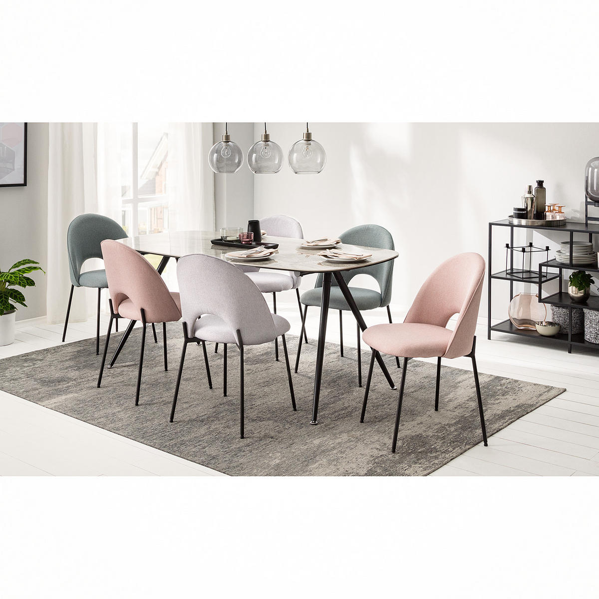 POLSTERSTUHL - Webstoff / Metall - Mintgrün/Grau, Textil (49/84/54cm) - home24