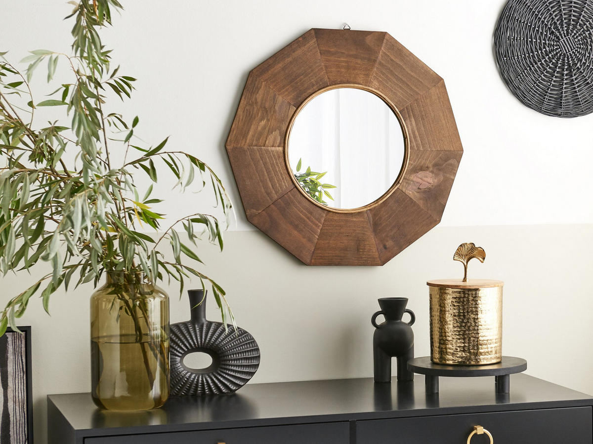 WANDSPIEGEL Holz braun 60/60 cm Asem - Braun, Holz (60/60/2cm) - Beliani
