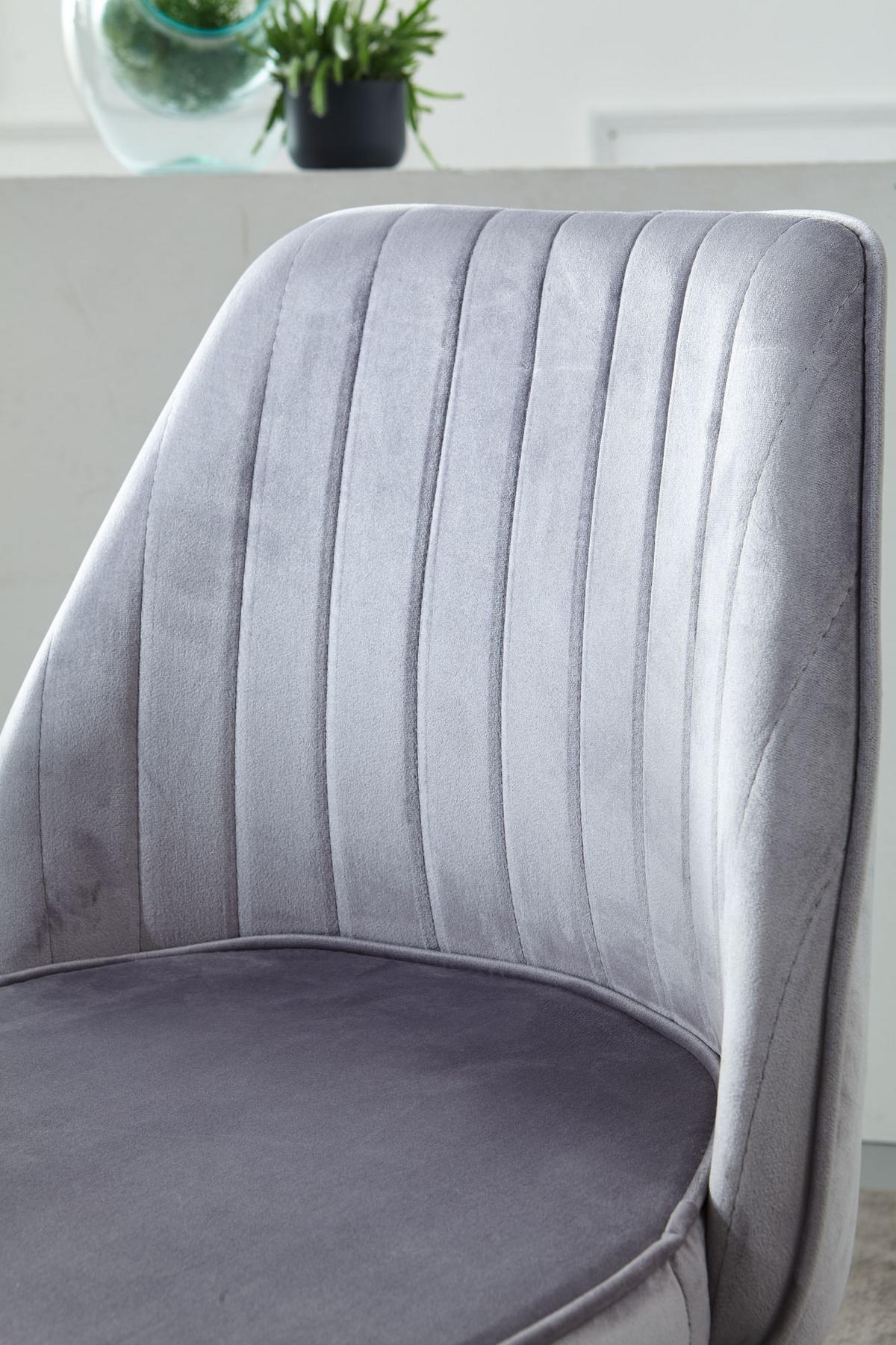DREHSTUHL Samt mit Höhenverstellung, Eisenfuß und 360° Drehfunktion TANARO, Grau 60x60x100 cm - Goldfarben/Grau, Textil/Metall (60/100/60cm) - KADIMA DESIGN
