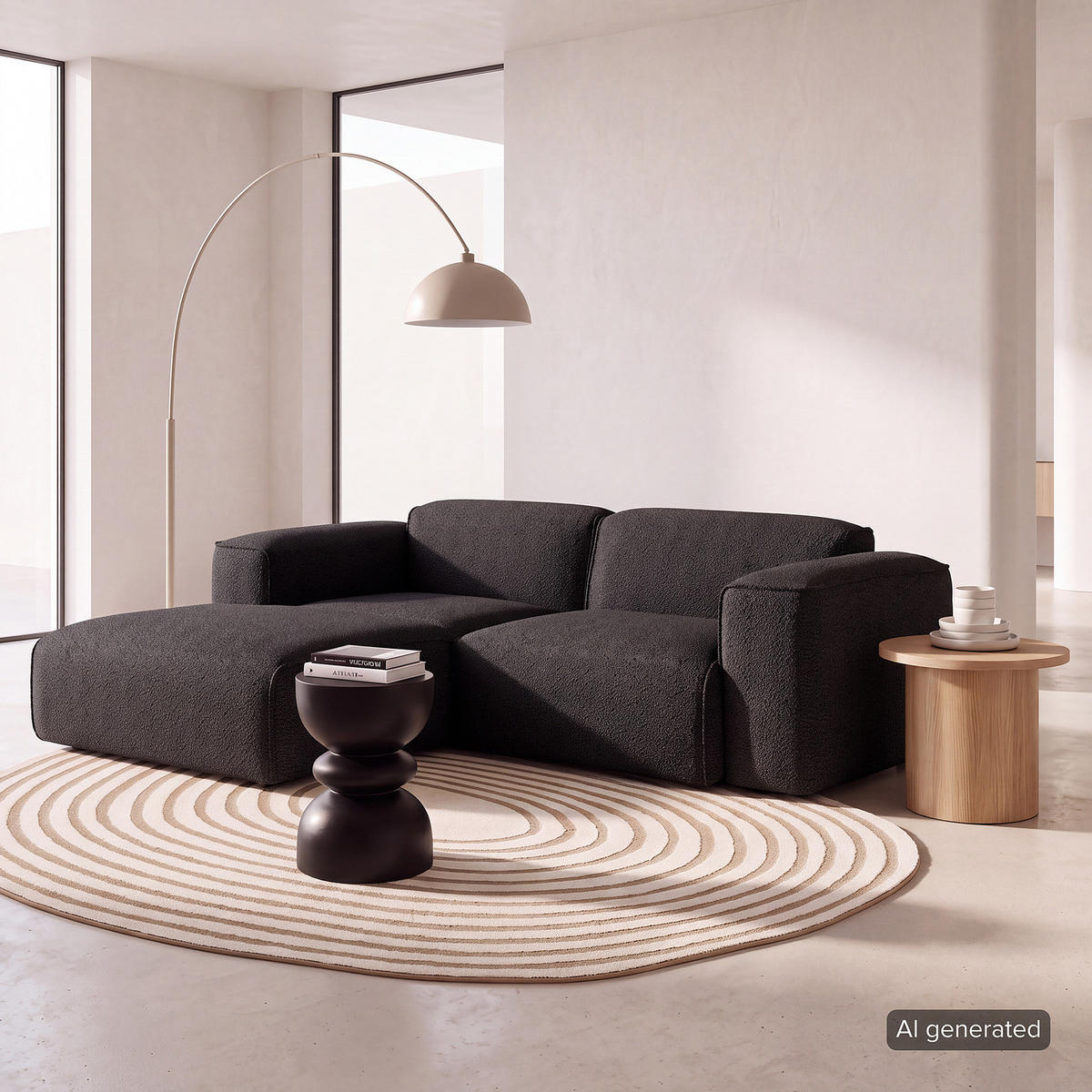 ECKSOFA mit XL-Longchair - Anthrazit/Schwarz, Kunststoff/Textil (260/171cm) - home24
