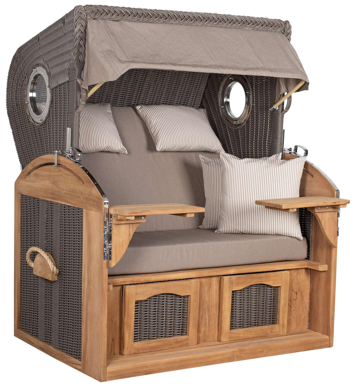 STRANDKORB XL Schillig Bullauge - Taupe/Braun, Metall (142/170/95cm) - Mr. Deko