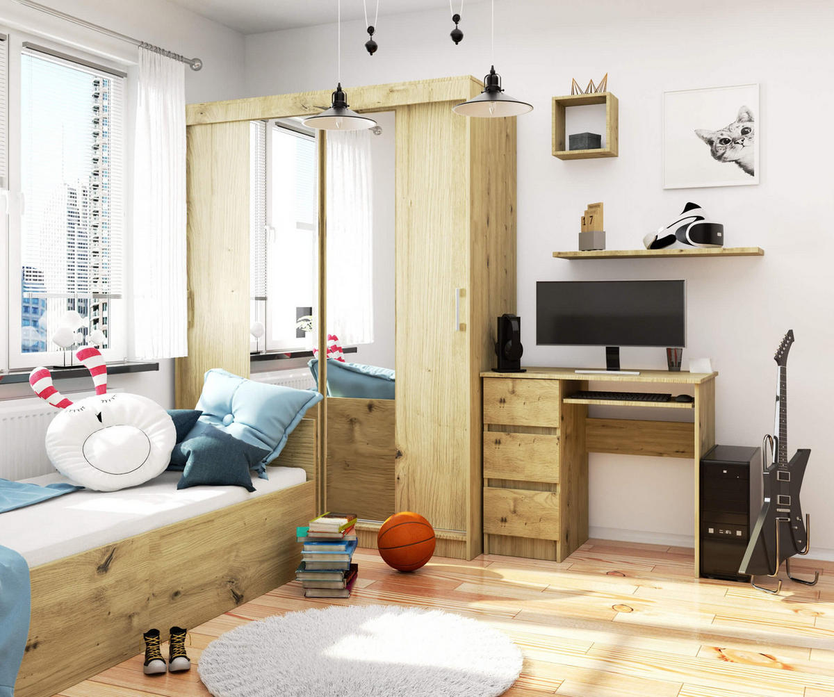 SCHREIBTISCH Links 3 Schubladen, Artisan, 90x50x77 cm - Eiche Artisan, Holz (50/90/77cm) - Milordbikes