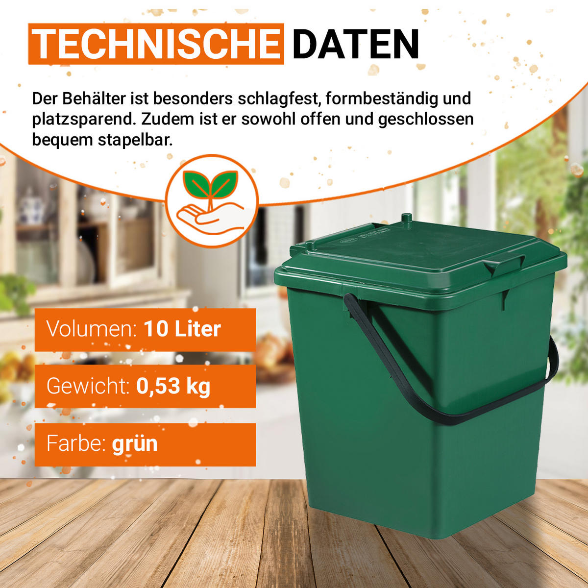 BIO-EIMER 10 L, grün - Grün, Kunststoff (25/30/23cm) - GARANTIA