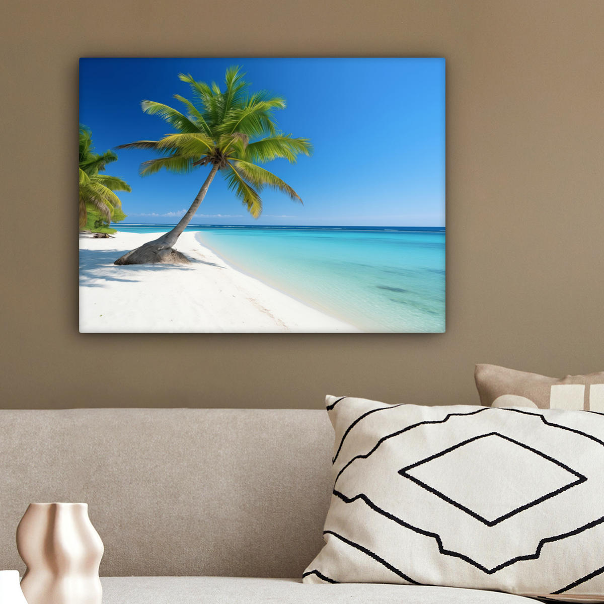 LEINWANDBILD Strand - Palme - Tropisch - Meer 40x30 cm - Grün, Textil (40/30cm) - MuchoWow