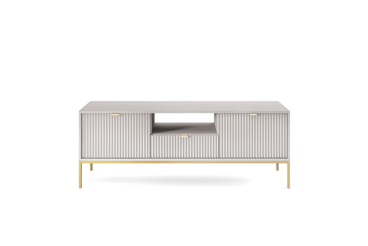 TV-SCHRANK NOVA Geriffelt Regal, 2 Türen, Schublade, Goldene Beine, 154x39x56cm, Grau - Goldfarben/Graphitfarben, Holzwerkstoff/Kunststoff (154/56/39cm) - DomoHome