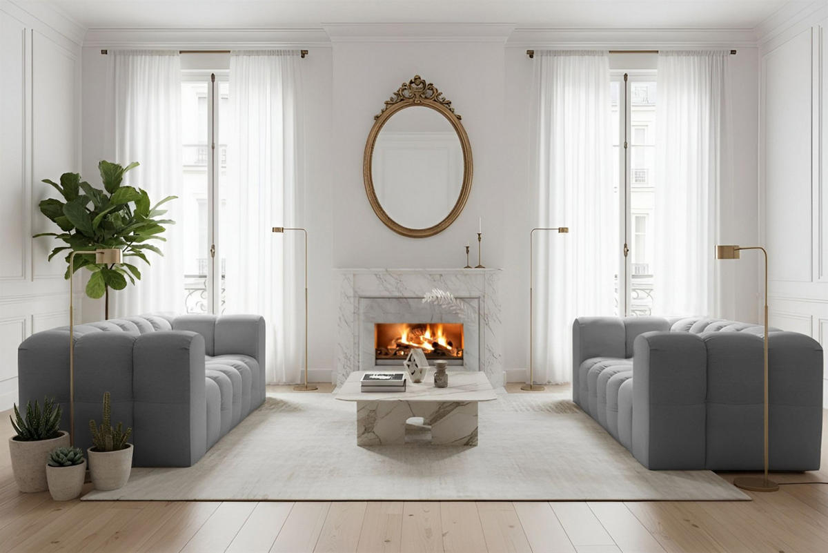 SOFASET Solvie 2-2 In Tiffani - Grau, Holzwerkstoff/Textil (200/75/106cm) - Fun Möbel