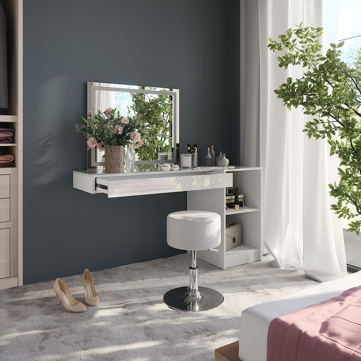 TOALETNÍ STOLEK Sherry Bílá - bílá, kompozitní dřevo (100/12/40.1cm) - Vicco