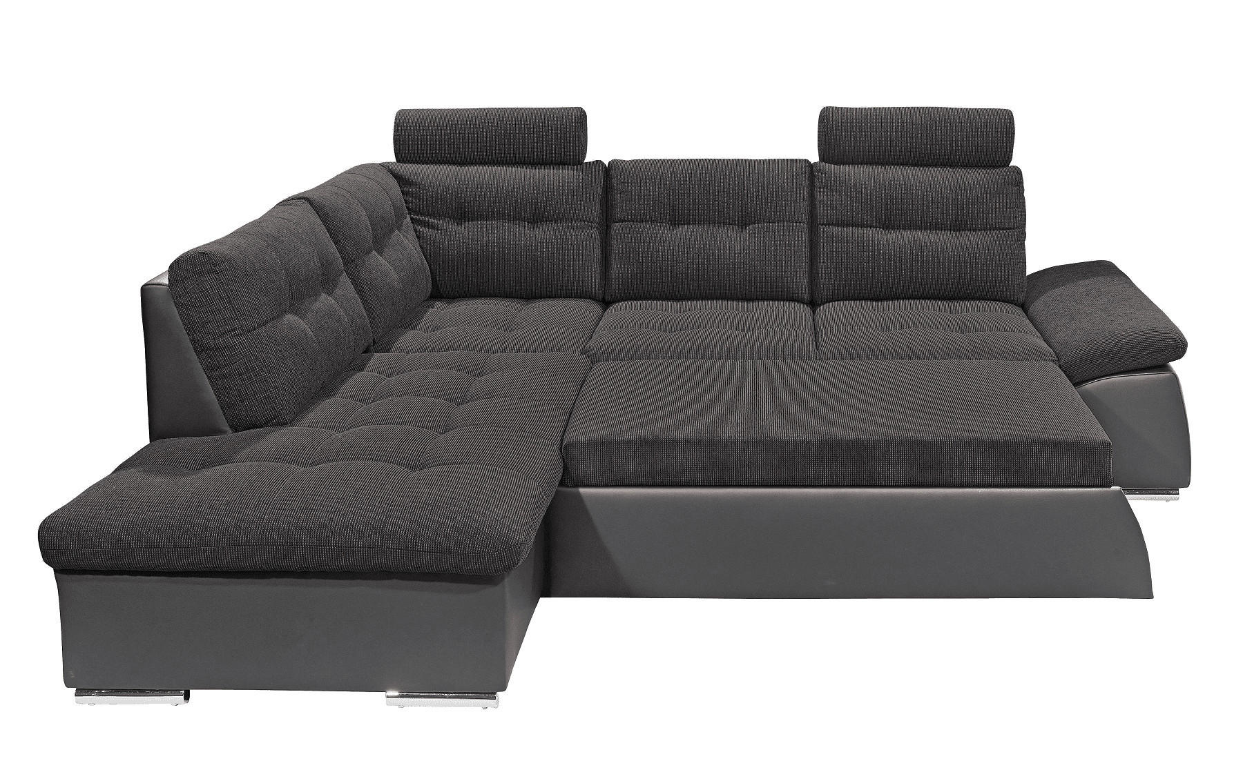 ECKSOFA mit Schlaffunktion, Armlehnfunktion und Kopfstützen - Chromfarben/Dunkelgrau, Textil (260/219cm) - ed exciting design