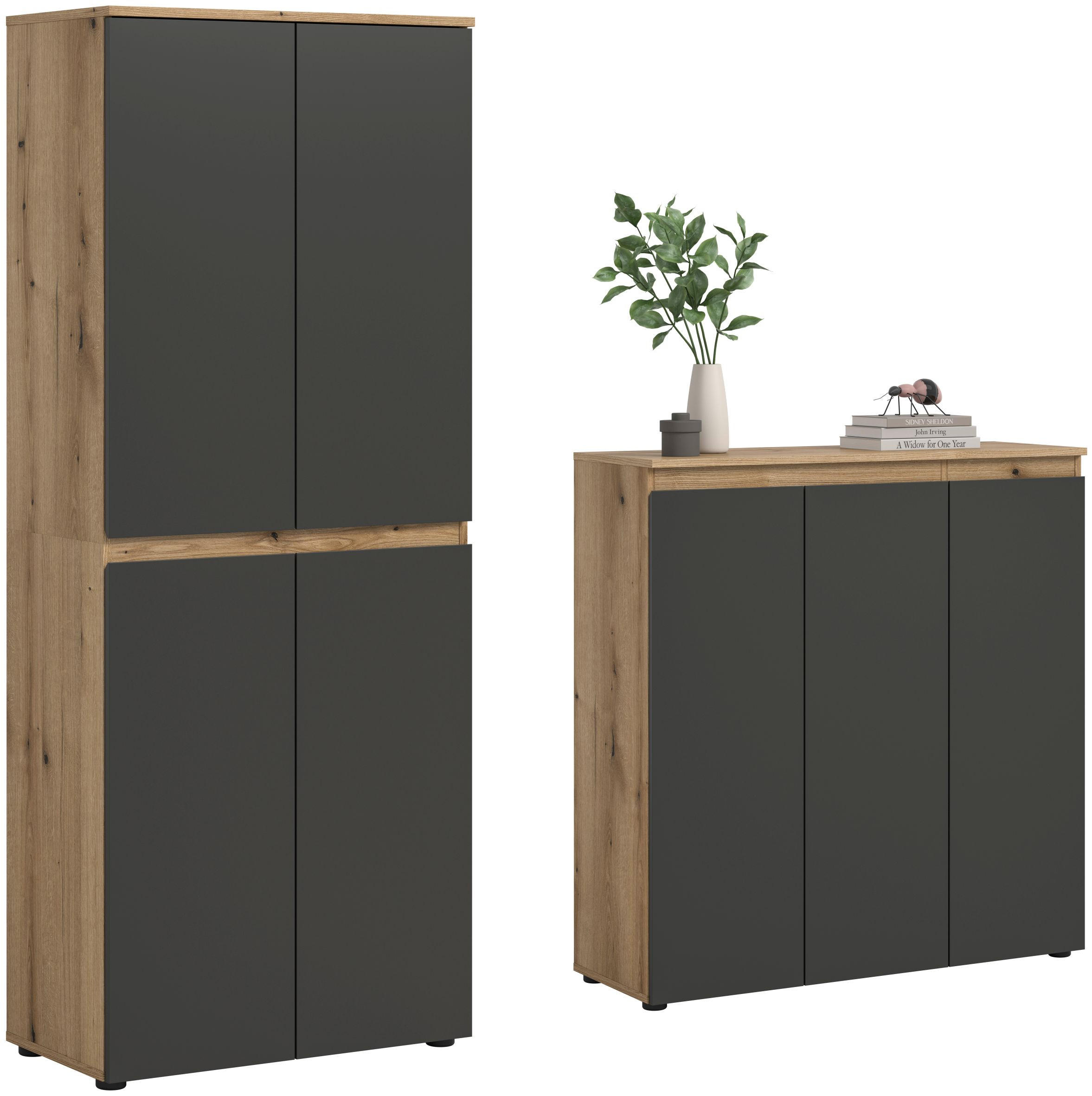 UNIVERSALSCHRANK Scarpa anthrazit/Evoke Oak Nachbildung 140/175/37 cm - Anthrazit, Holzwerkstoff (140/175/37cm) - Xonox