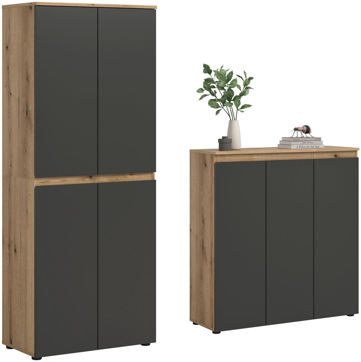 UNIVERSALSCHRANK Scarpa anthrazit/Evoke Oak Nachbildung 140/175/37 cm - Anthrazit, Holzwerkstoff (140/175/37cm) - Xonox