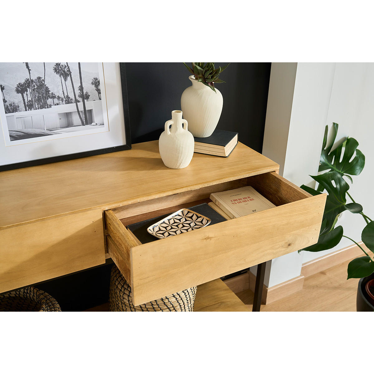 KONSOLE Industrie-Stil Mangoholz Metall L110 cm YPSTER - Dunkelbraun, Holz (110/35/80cm) - Miliboo