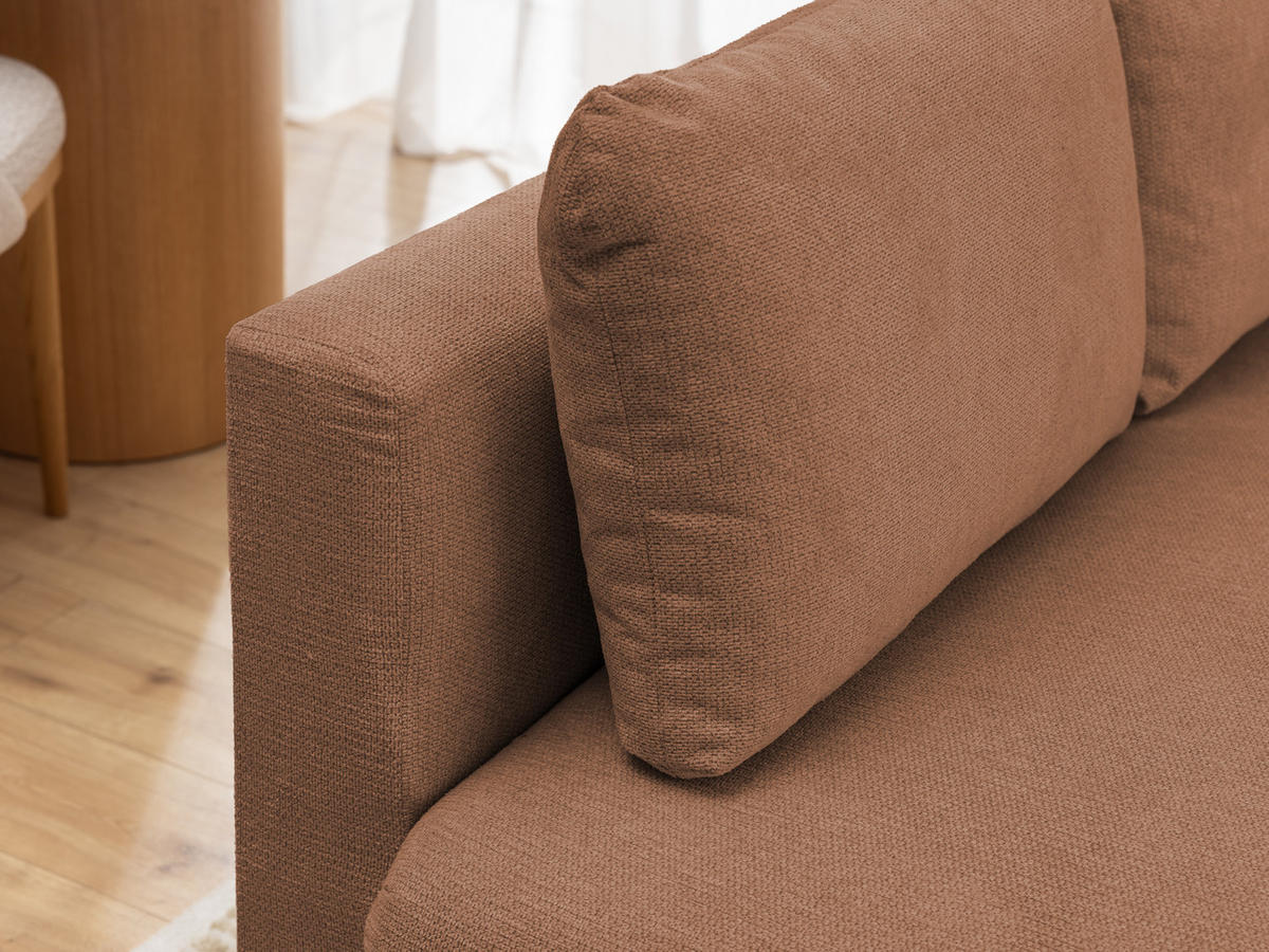 ECKSOFA Cardea in Bubble-Optik aus weichem Terrakotta Strukturstoff mit hohem Sitzkomfort - Ottomane links - Terracotta/Schwarz, Holz/Textil (170/230cm) - S-Style Möbel