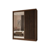 SCHWEBETÜRENSCHRANK LAMELLO 200/216/61 cm Modern Kleiderschrank 2-türig mit Spiegel Nussbaumfarben - Nussbaumfarben, Holzwerkstoff (200/216/61cm) - MASSENO