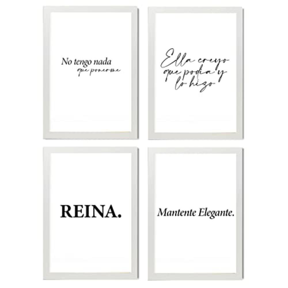 POSTER Set mit 4 Königin TypografieStil A3 Weißer Rahmen - Weiß, Papier (29.7/3cm) - Nacnic