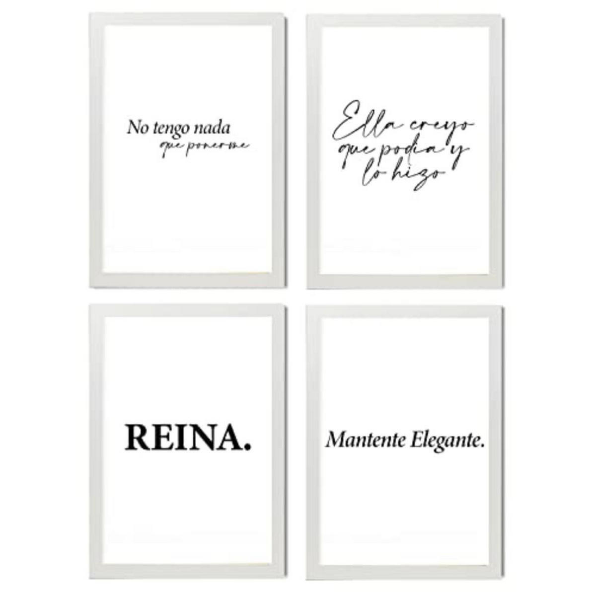 POSTER Set mit 4 Königin TypografieStil A3 Weißer Rahmen - Weiß, Papier (29.7/3cm) - Nacnic