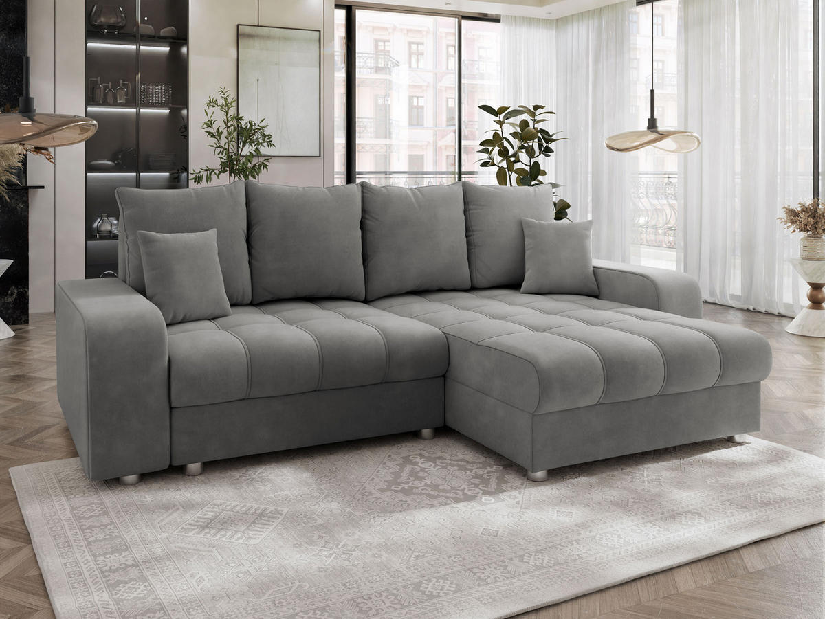 ECKSOFA Kronos - Silberfarben/Grau, Holz/Textil (250/166cm) - MIRJAN24