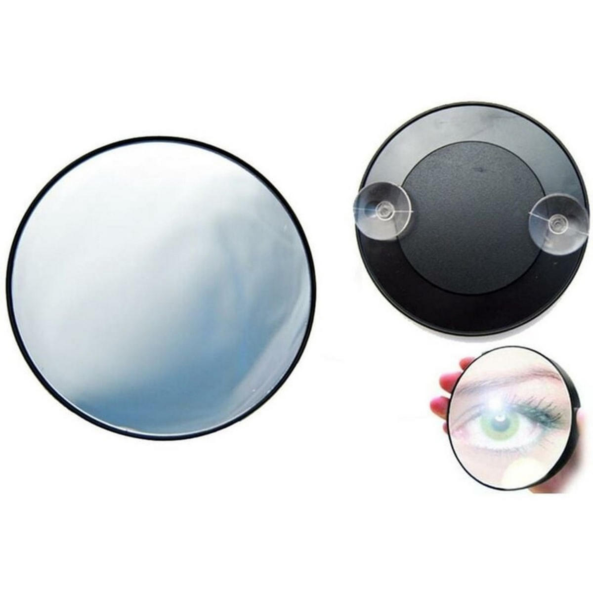 VERGRÖSSERUNGSSPIEGEL Silber 10x Saugnapf 88 mm rund tragbar Badezimmer - Schwarz, Glas (8.8/1/8.8cm) - MCBOSON