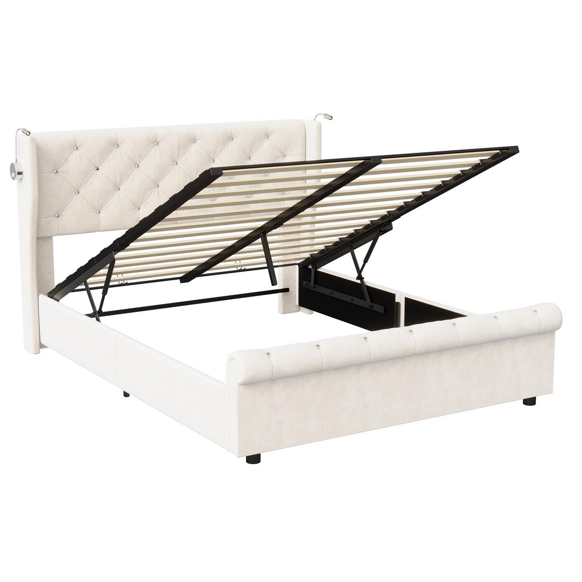 POLSTERBETT 160x200 cm, Beige, Leselichte und USB - Beige, Textil/Metall (160/200cm)