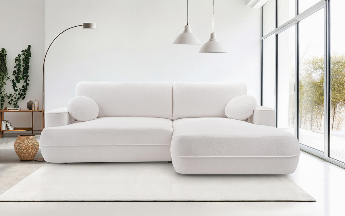 ECKCOUCH L Form Peoni Weiß 267/168/87 cm mit Schlaffunktion R - Schwarz/Weiß, Kunststoff/Textil (267/168cm) - AX Living