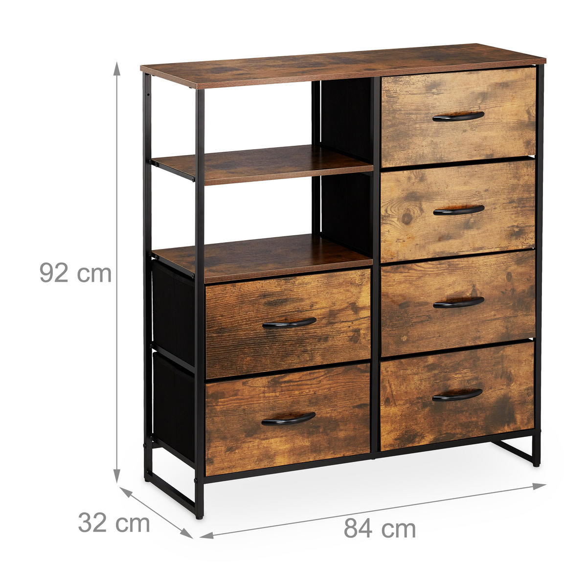 KOMMODE Schwarz Dunkelbraun 6 Schubladen 92x84x32 cm - Braun, Holz/Holzwerkstoff (84/92/32cm) - Relaxdays