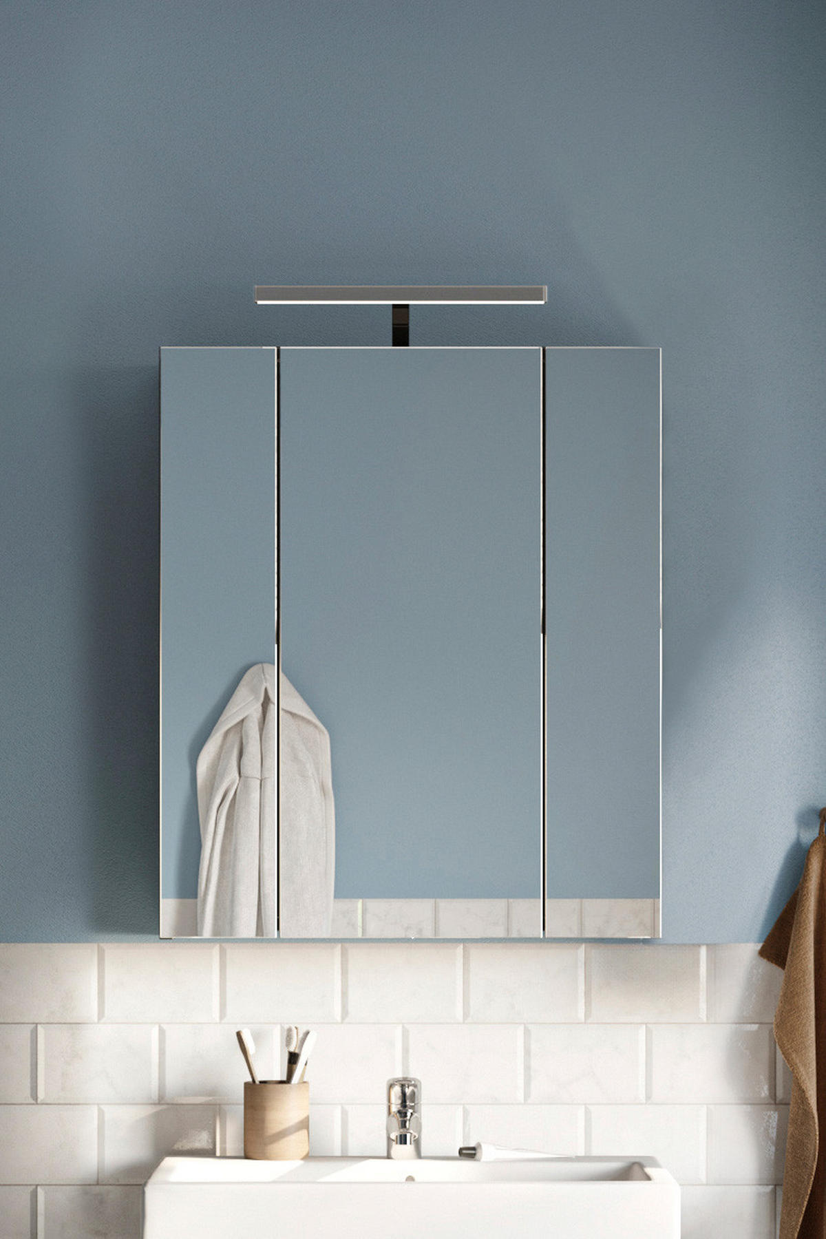 SPIEGELSCHRANK inkl. Beleuchtung LINUS (B/H/T: ca. 60/71/19 cm) in schwarz/Spiegelglas - Schwarz, Holzwerkstoff (60/71/19cm)